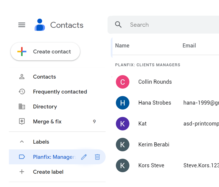 Synchronization with Google Contacts Planfix CRM and Project Management System