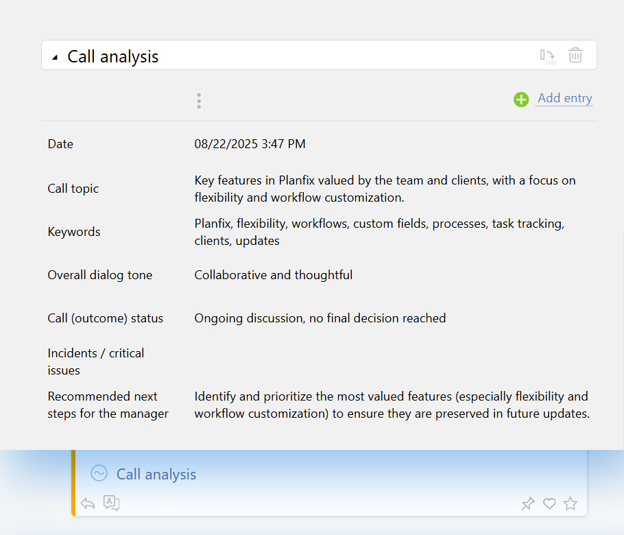 Call Analysis — Planfix Telephony API Integration
