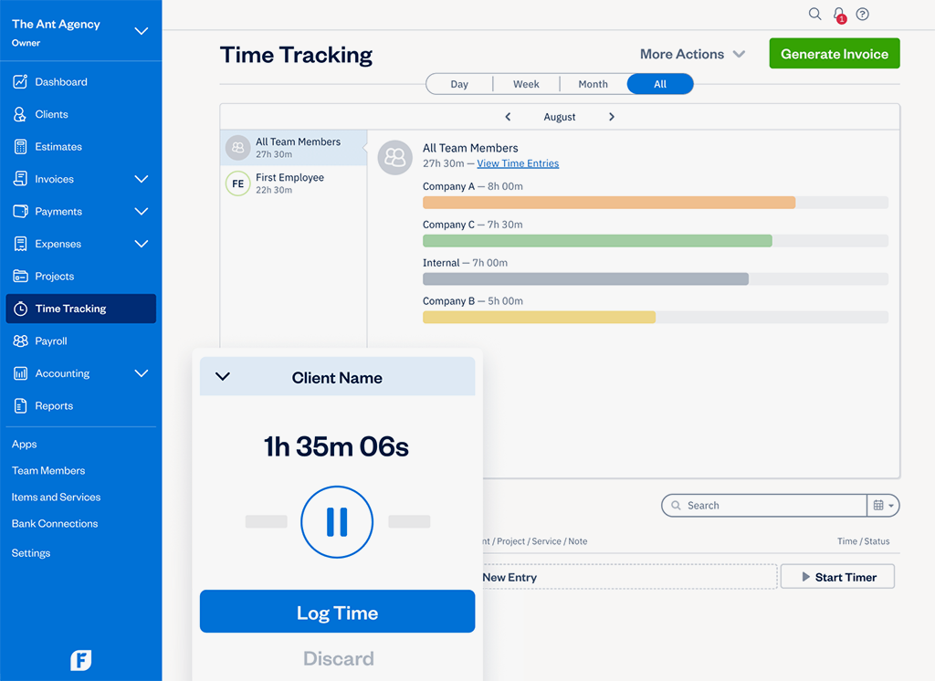 Employee Time Tracking | FreshBooks Employee Time Tracking in FreshBooks