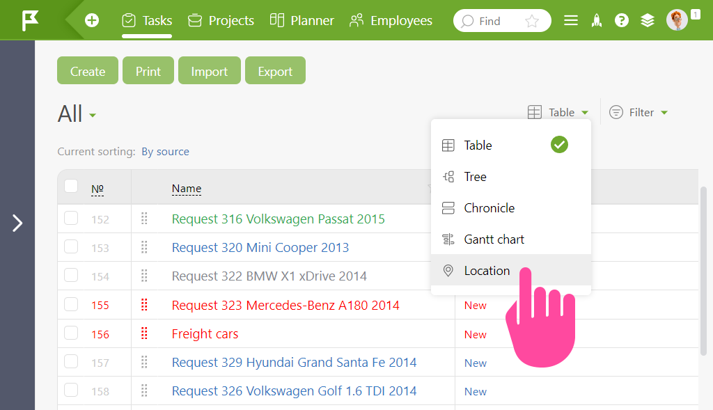 New View of Displaying Tasks on the Map - Location | Planfix New View of Displaying Tasks on the Map - Location
